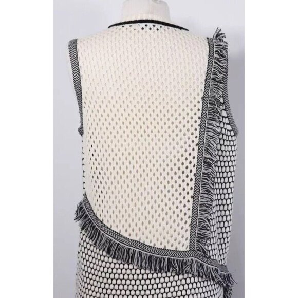 Three Floor Women's M Black White Perforated and Fringed Knitted Shift Dress - Picture 9 of 11